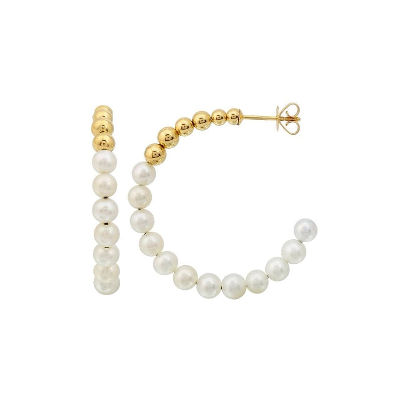 14k and freshwater pearl hoops. 