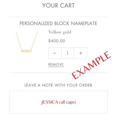 Personalized block nameplate necklace.