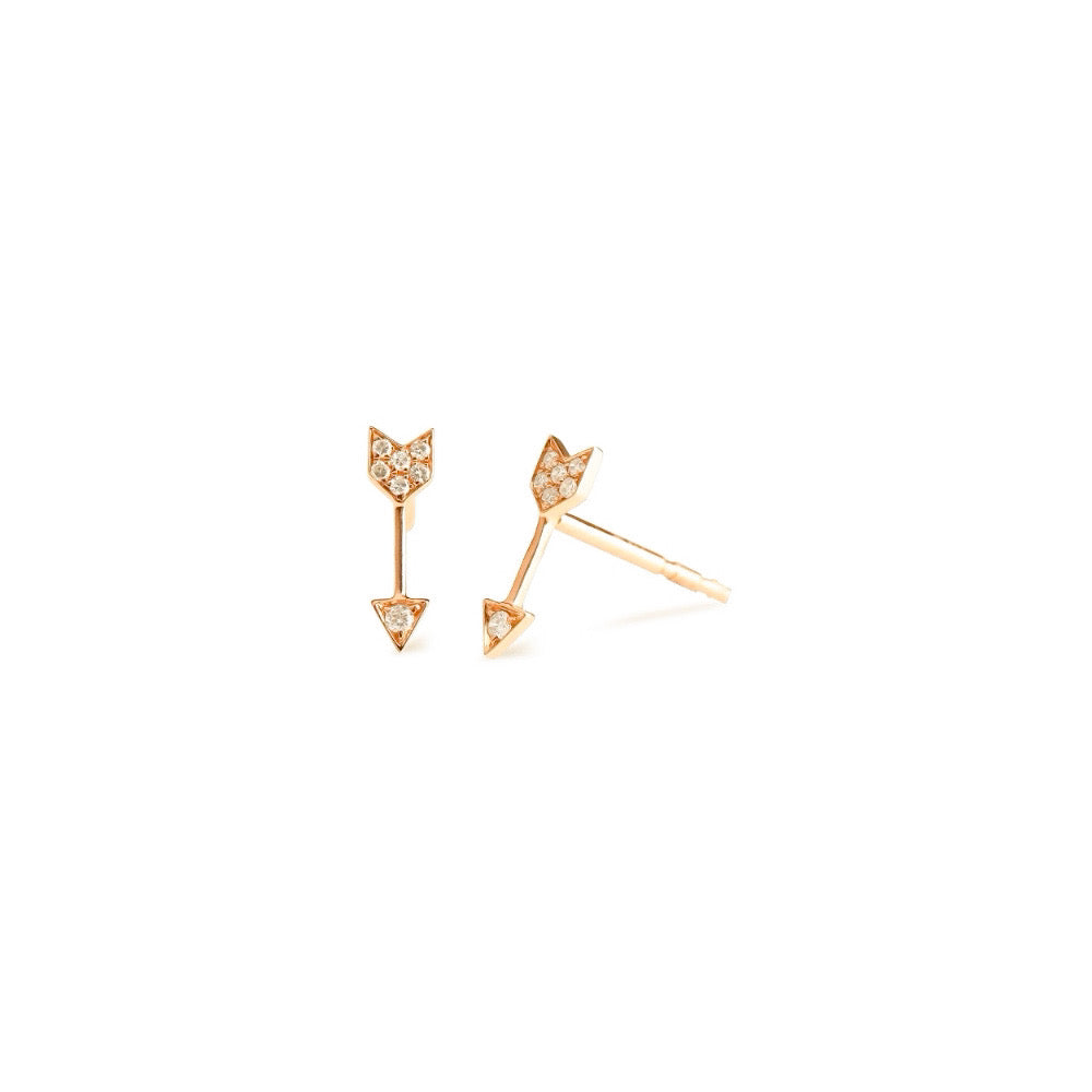 14k gold and diamond arrow stud earrings.
