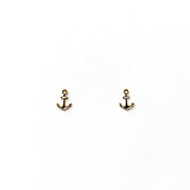 14k yellow gold anchor stud earrings.