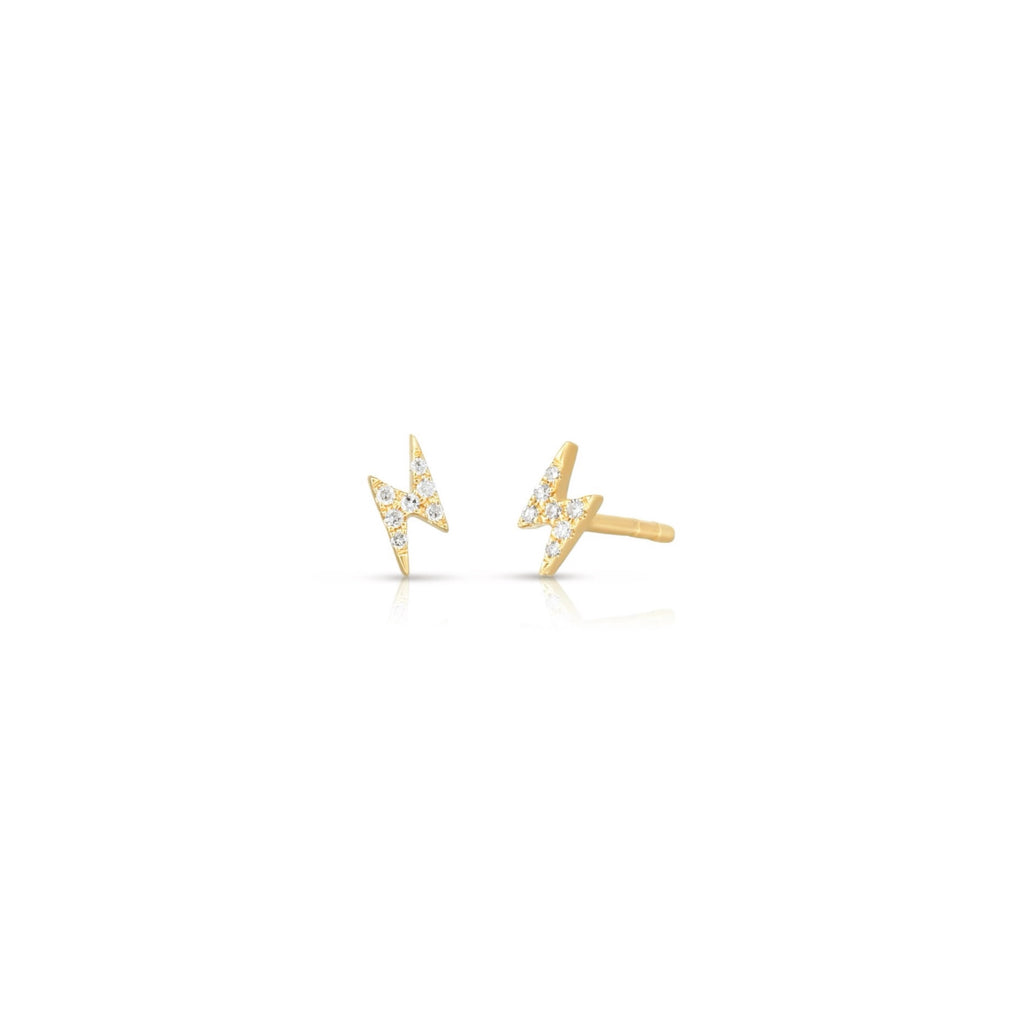 14k gold and diamond lightning bolt stud earrings.